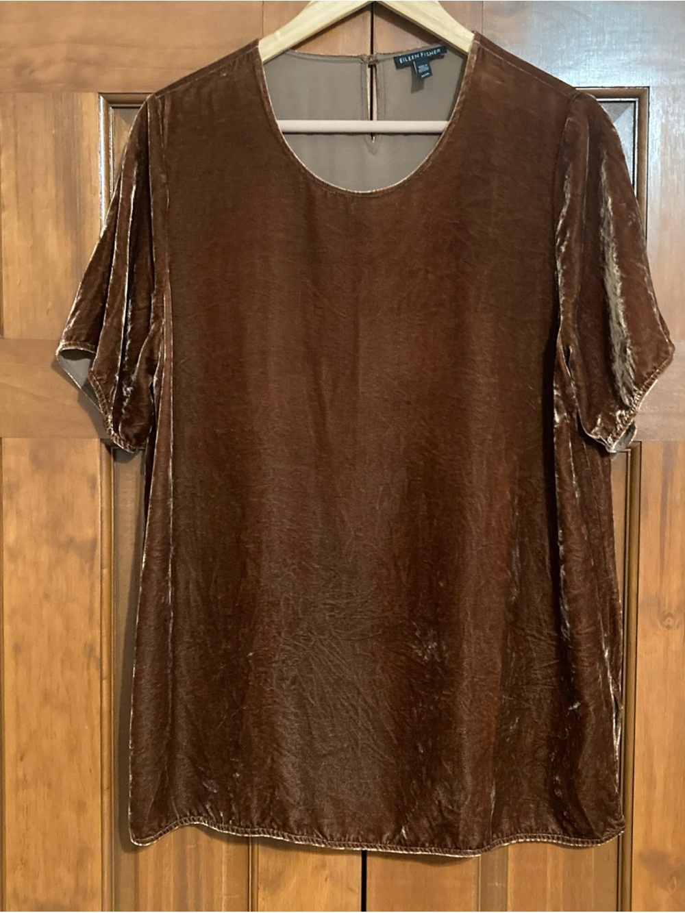 Eileen Fisher Brown Velvet Short Sleeve blouse Top silk blend women’s medium